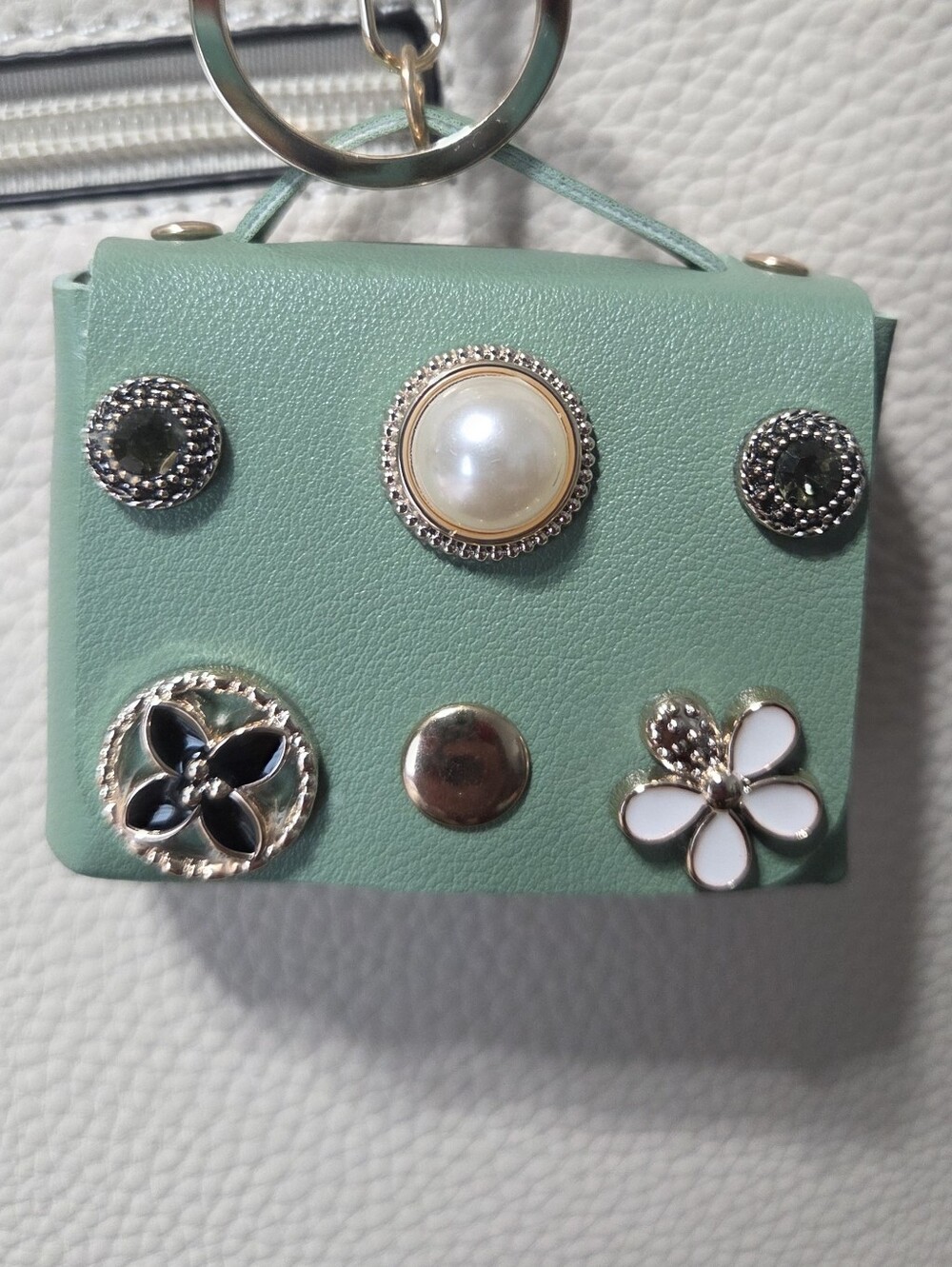 Mint Green Mini Coin Purse Keychain Vegan Leather Air Pod Case Bag Charm